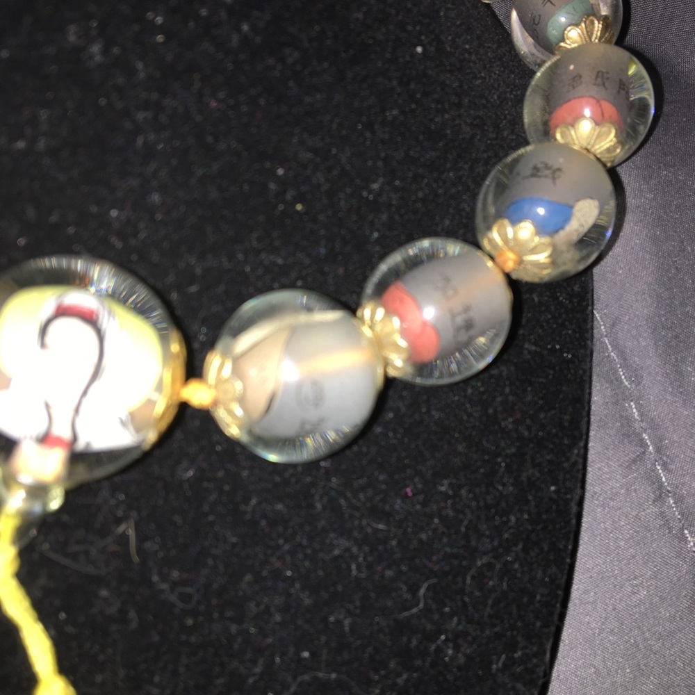 Really rare vintage Reverse glass Buddha Chinese painted Mala - Picture 4 of 6